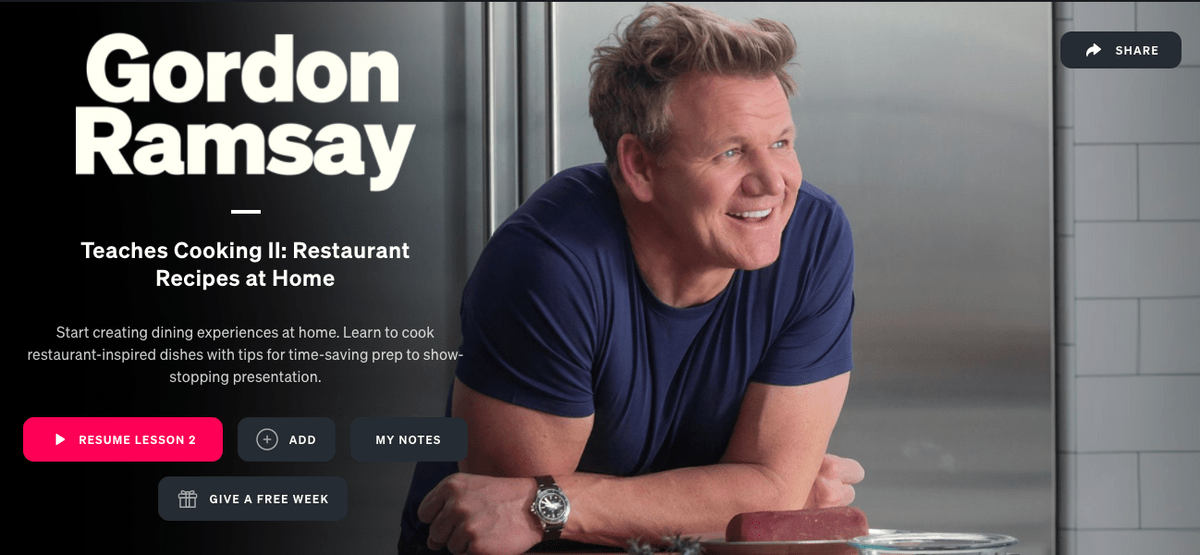 Image of the Gordon Ramsay Teaches Cooking II MasterClass page