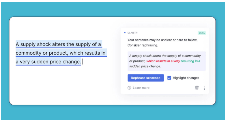 Example screenshot of Grammarly removing unnecessary words.  