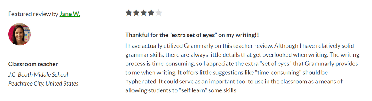 Grammarly review by a classroom teacher. 