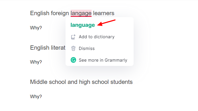 grammarly highlights spelling error