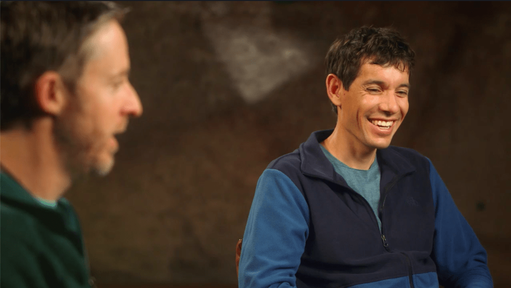 Image of Tommy Caldwell and Alex Honnold laughing while delivering their MasterClass