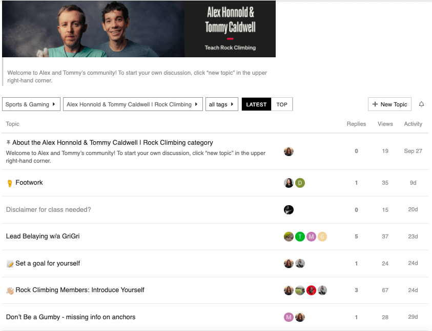 Screenshot of the Tommy Caldwell and Alex Honnold MasterClass Hub