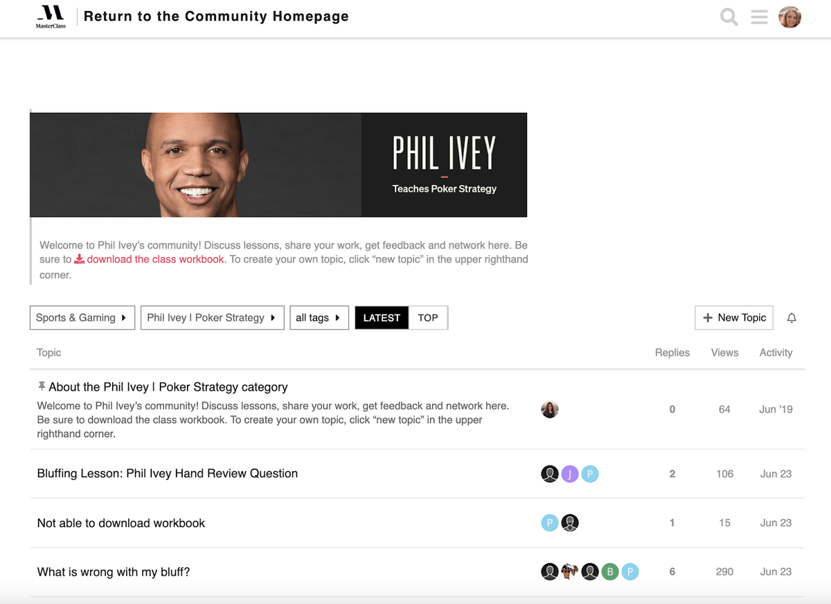 phil ivey masterclass community hub homepage