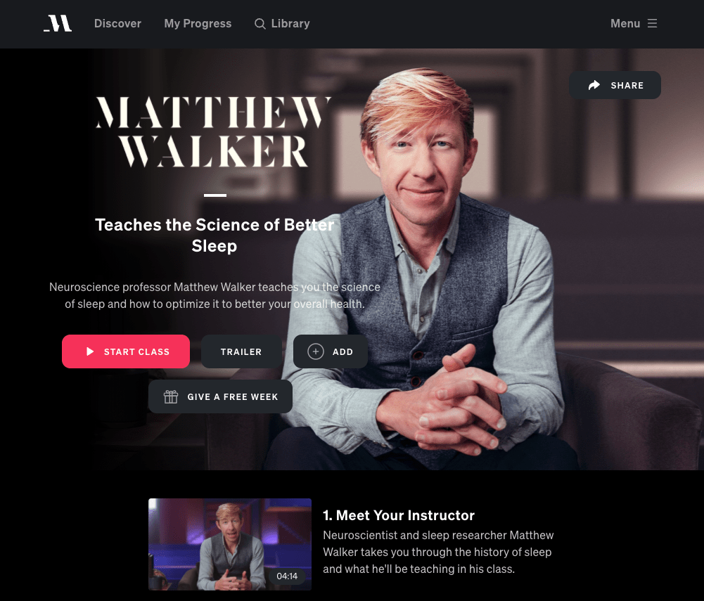 best masterclass courses matthew walker