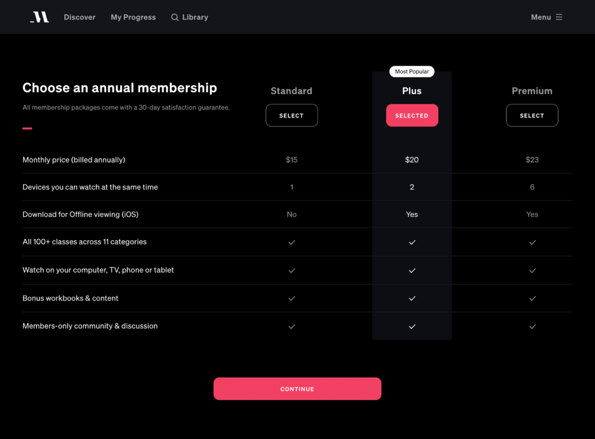 MasterClass membership plans