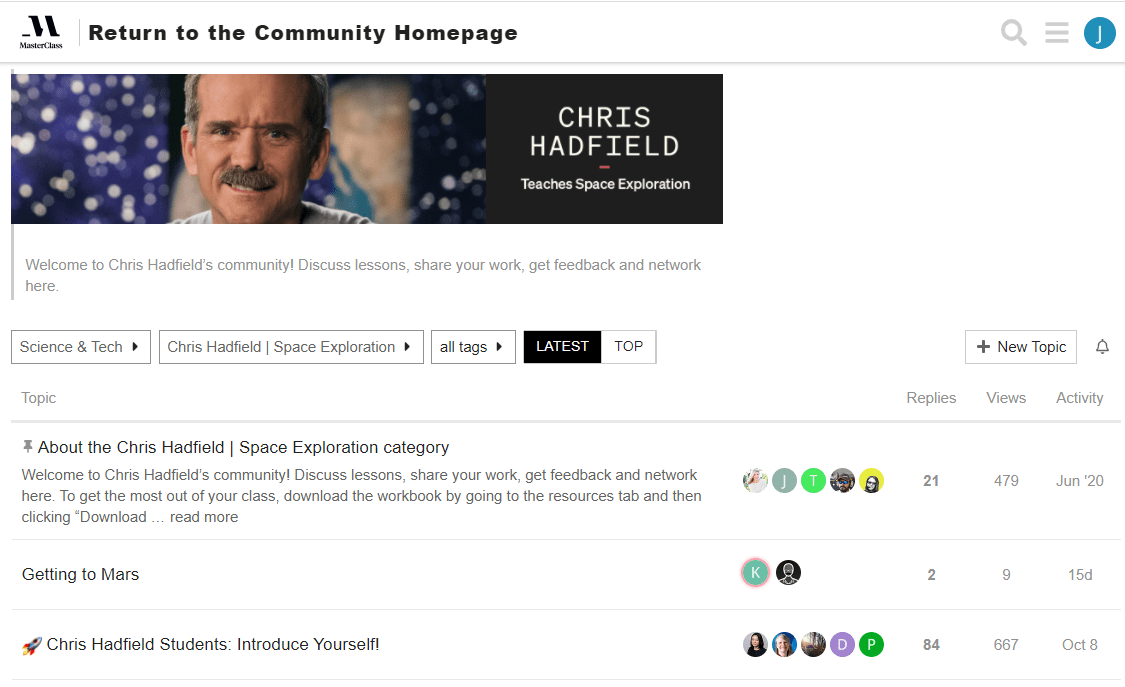 Chris Hadfield MasterClass discussion forum