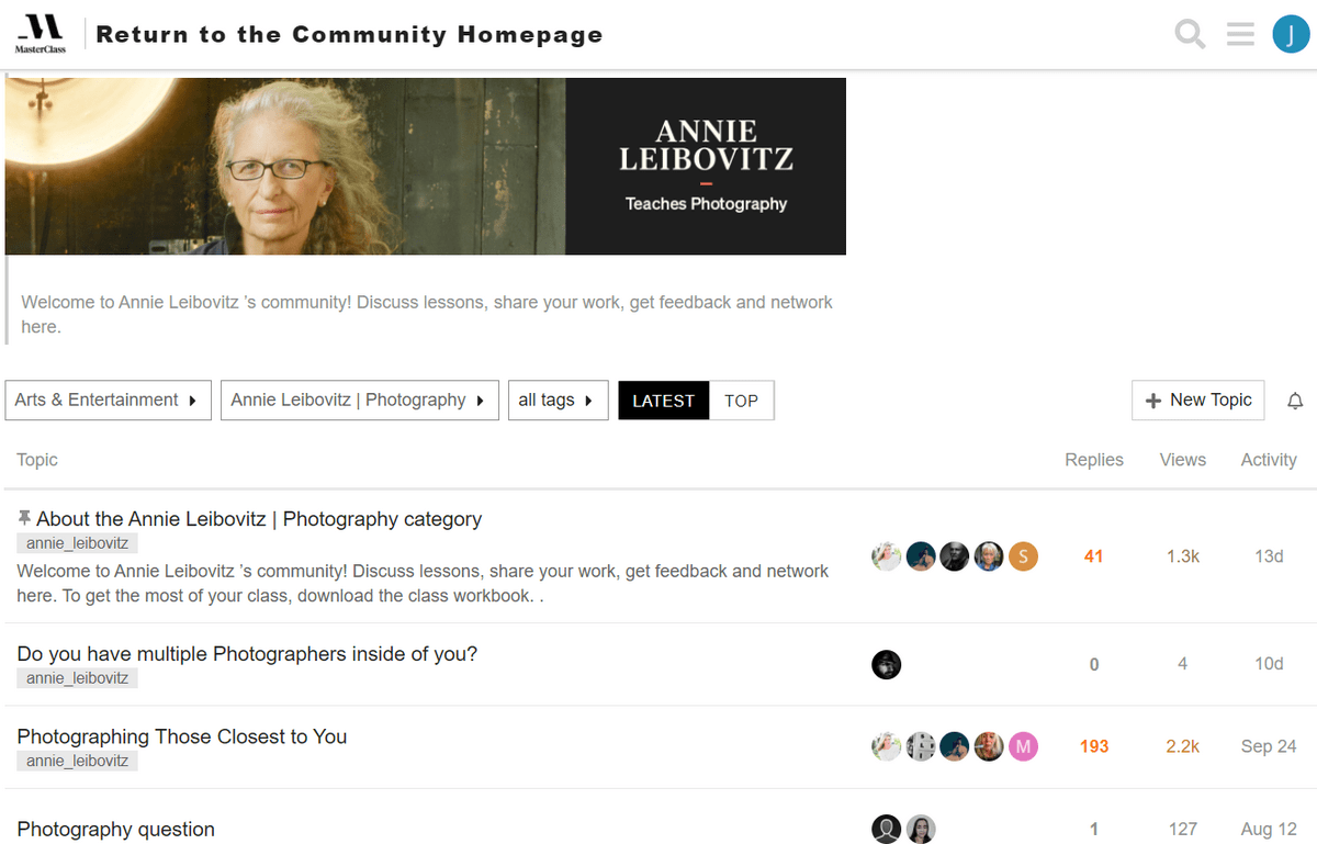 Annie Leibovitz Masterclass community discussion