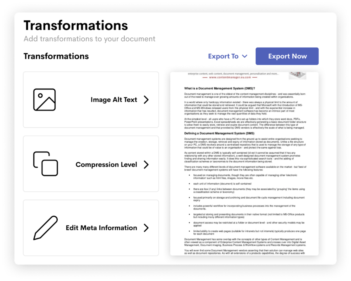 Wordable transformation settings to export