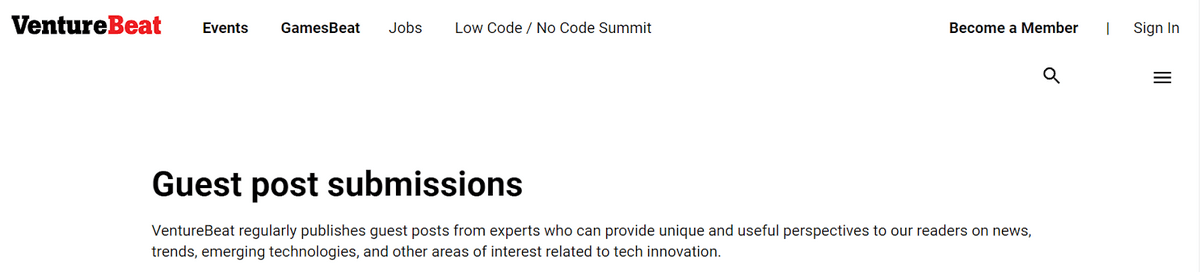 Venturebeat Guest Post submissions