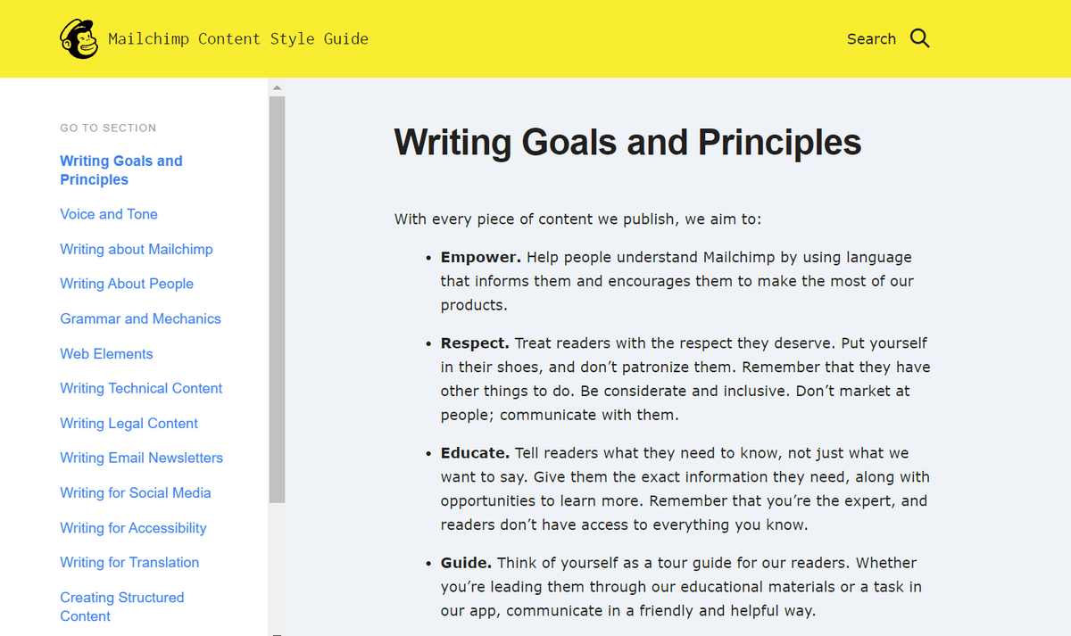 Mailchimp Writing Goals & Principles