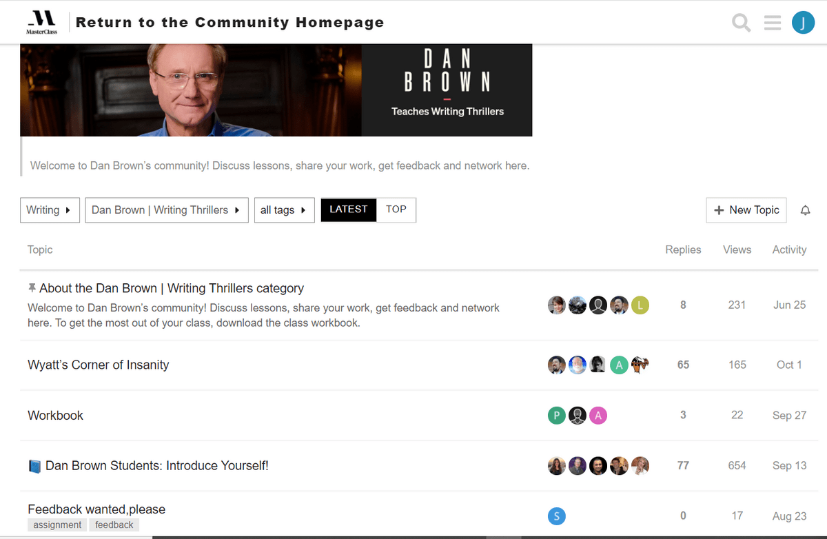 The Dan Brown MasterClass discussion forum