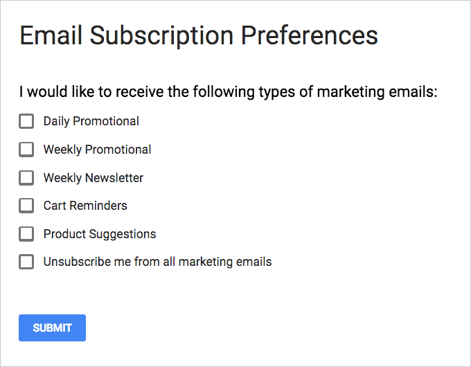 email subscription preferences