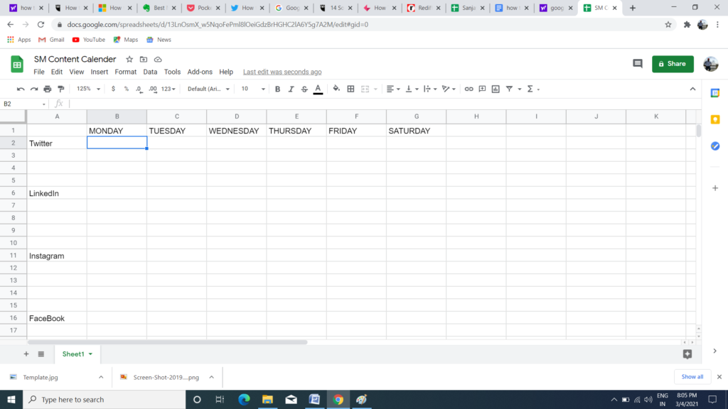 creating a social media calendar using google sheets