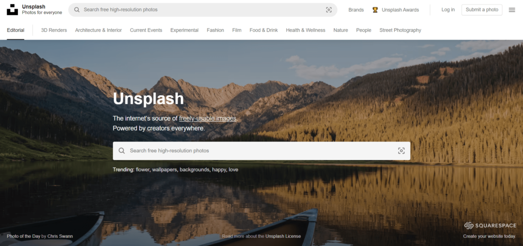 unsplash homepage