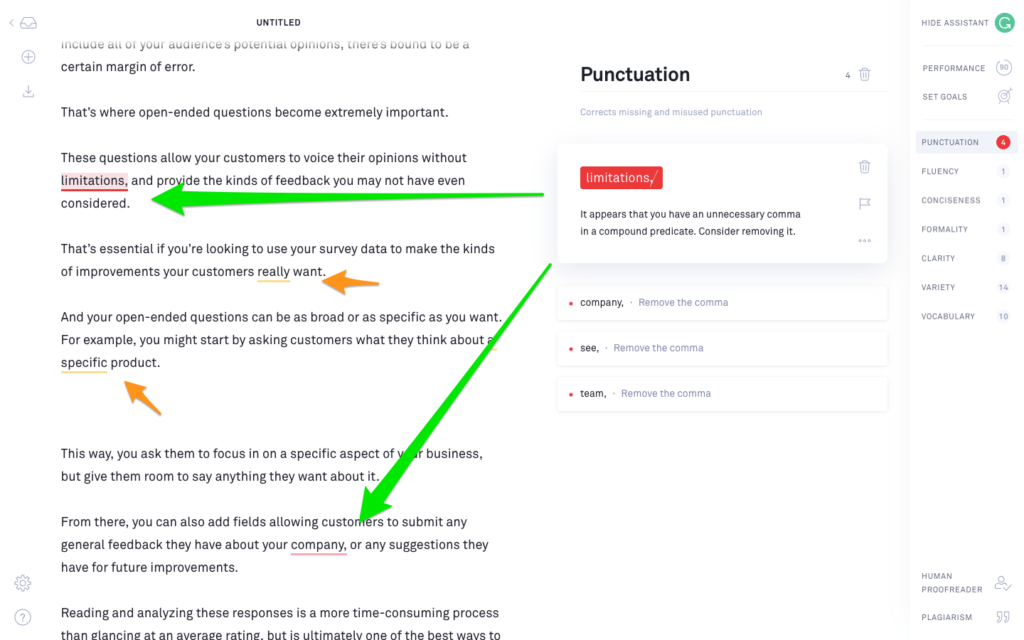 grammarly flagging punctuation erros