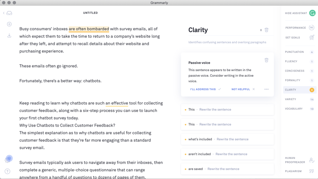 grammarly suggests changes for clarity