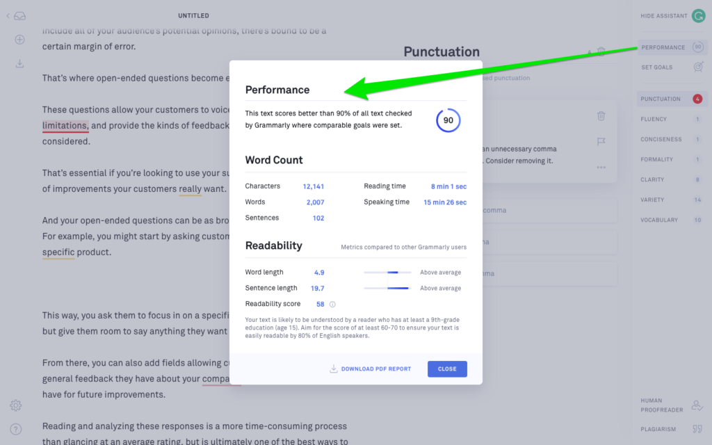 grammarly performance report