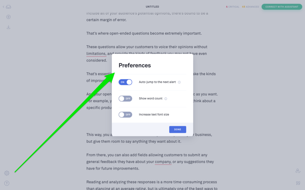 grammarly preferences