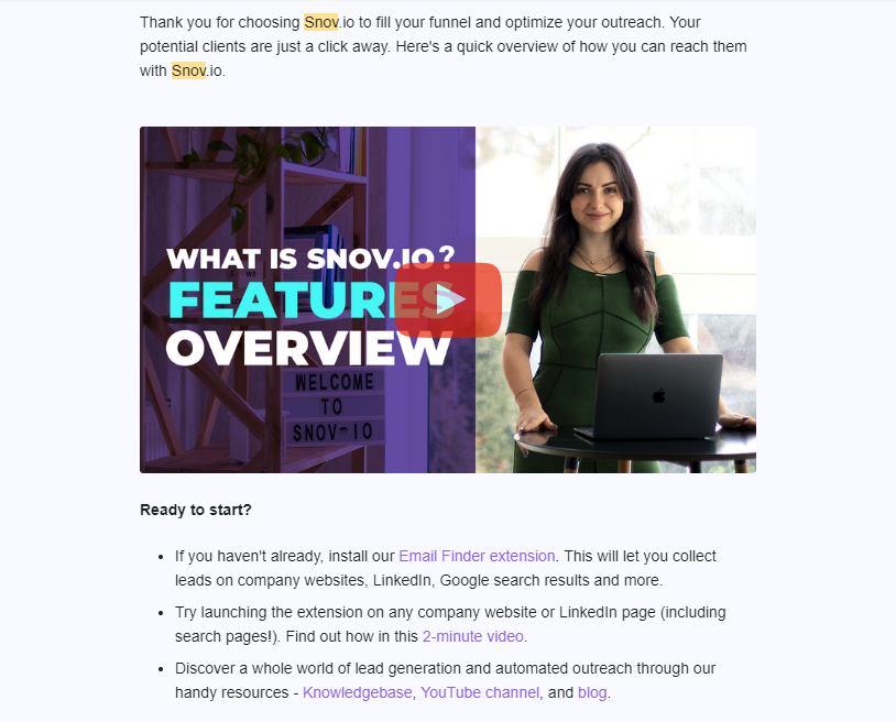 snov.io welcome email
