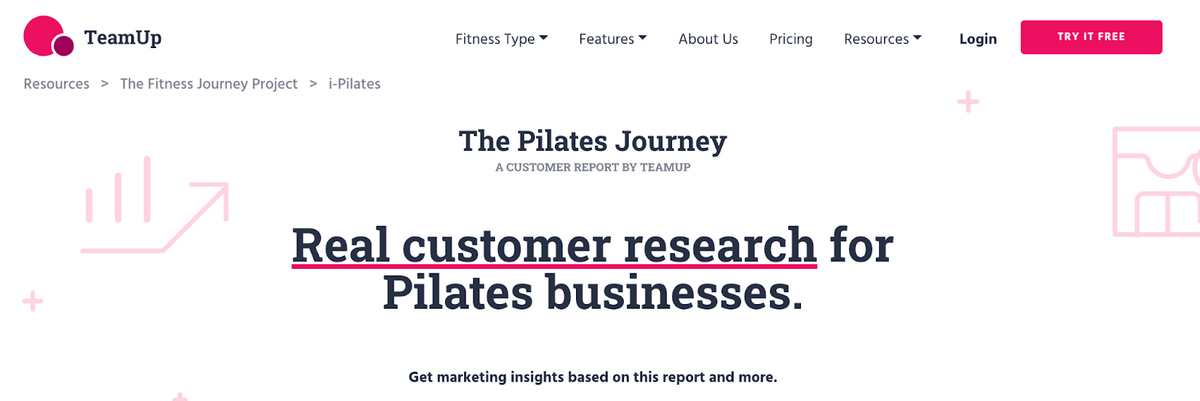 ranking keywords on pilates studio and market research being highlighted on h2