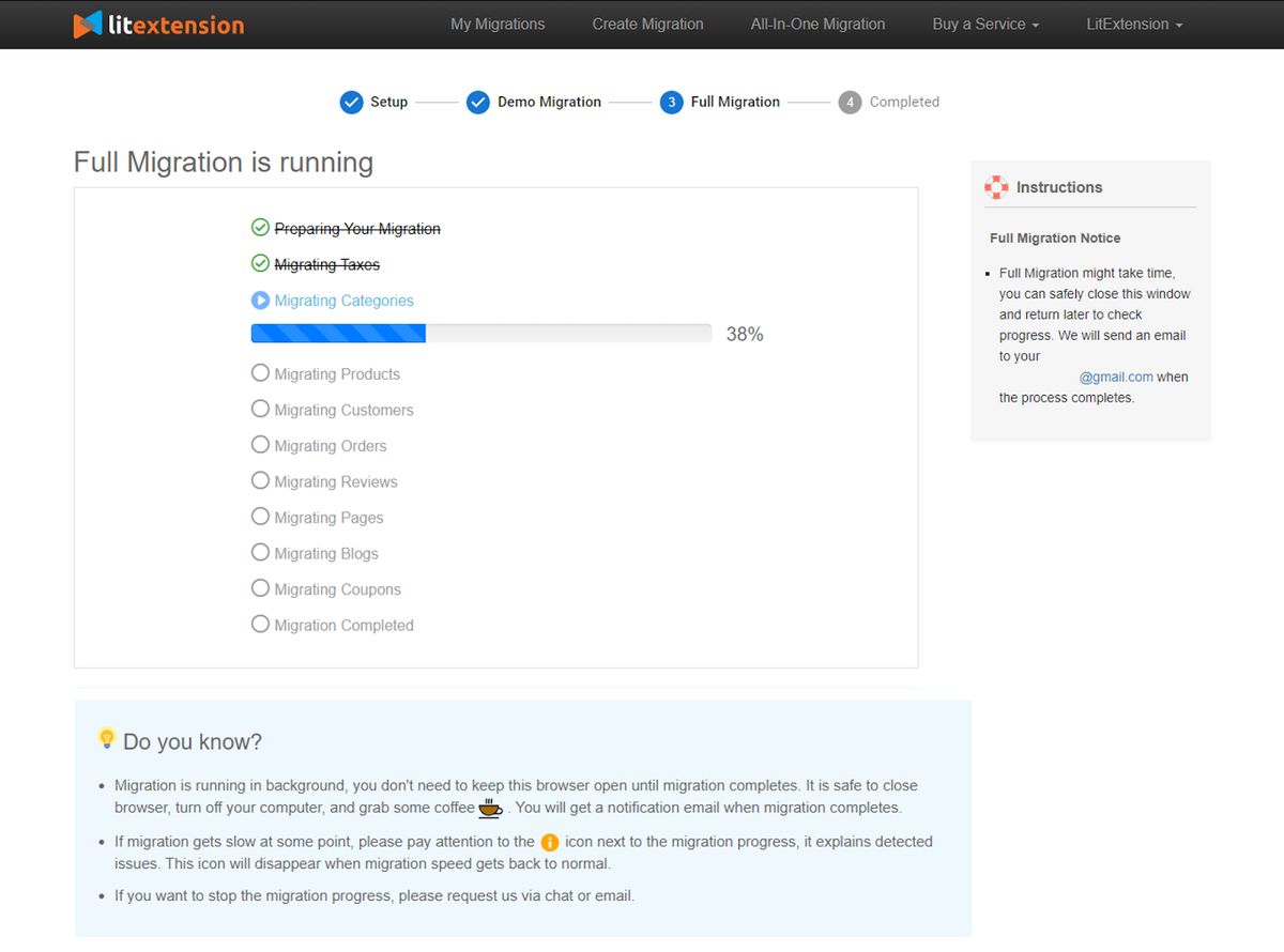 litextension full migration running