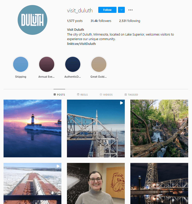 visit duluth showing user generated content in their profile