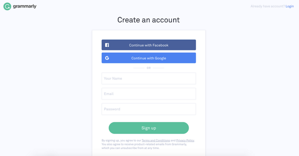 grammarly signup page
