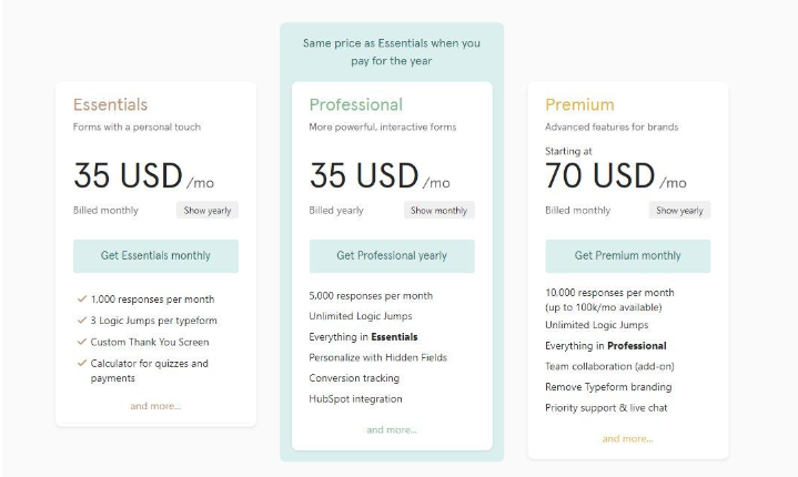 jotform plans and pricing