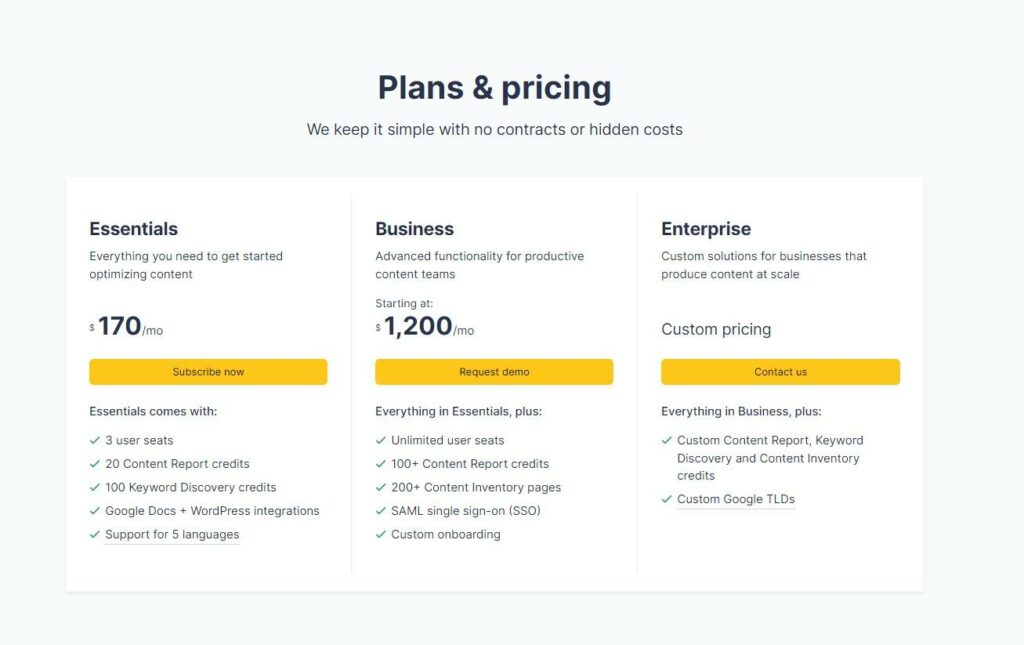 Clearscope plans and pricing