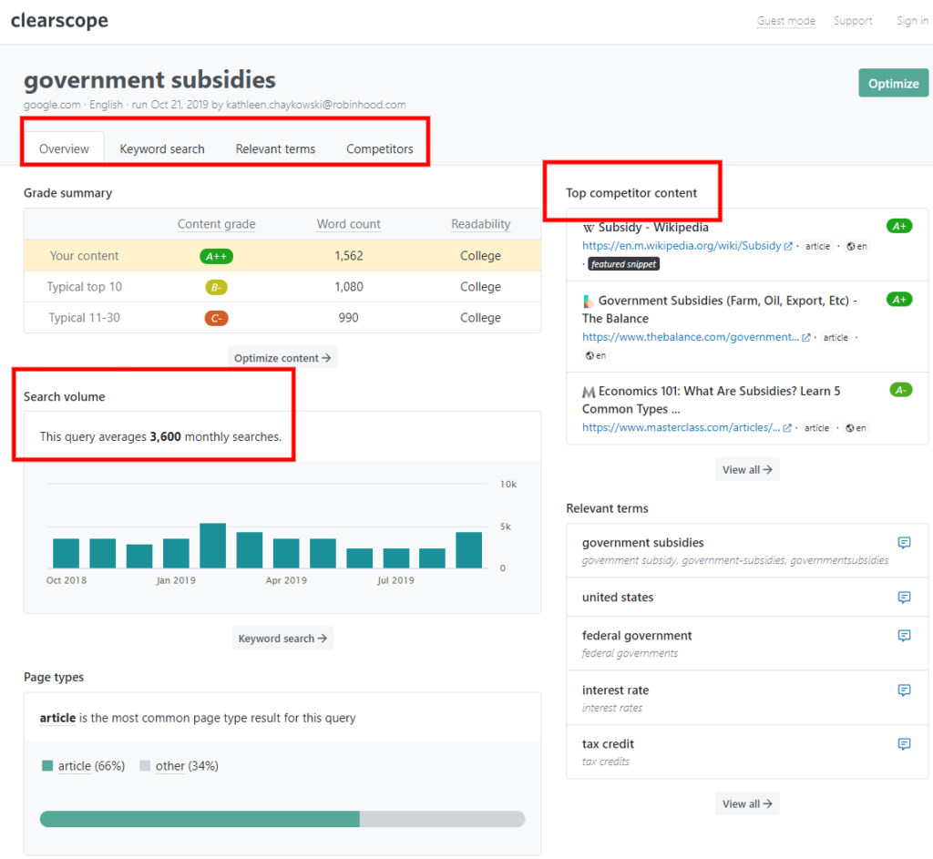 Clearscope report