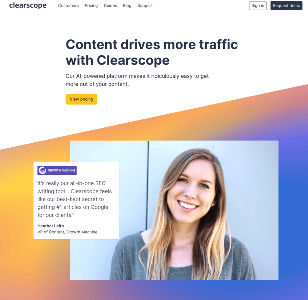 Screenshot of Clearscope's homepage