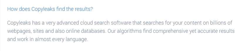 information about CopyLeaks' plagiarism sources