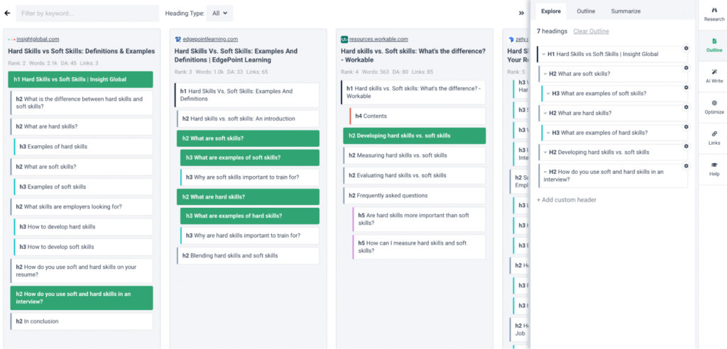 Creating a content outline in Frase