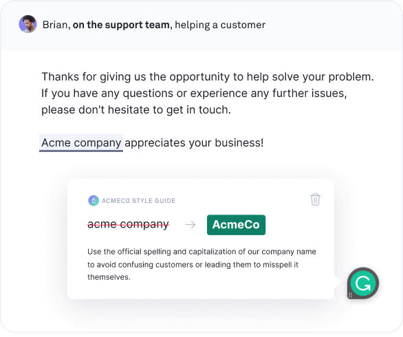 example of Grammarly Business' style guide feature