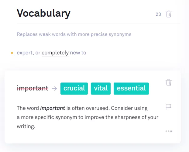 example of the vocabulary enhancer feature in Grammarly