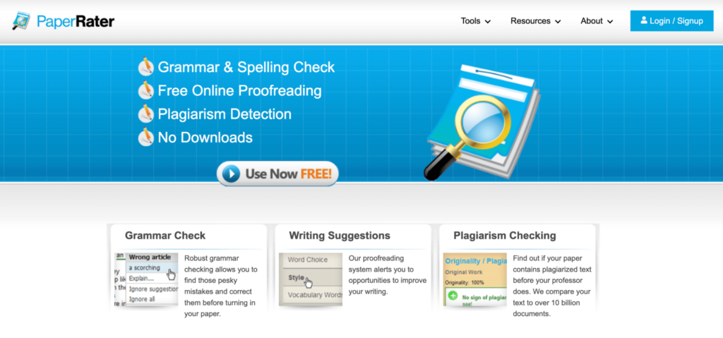 Screenshot of Paper Rater's homepage