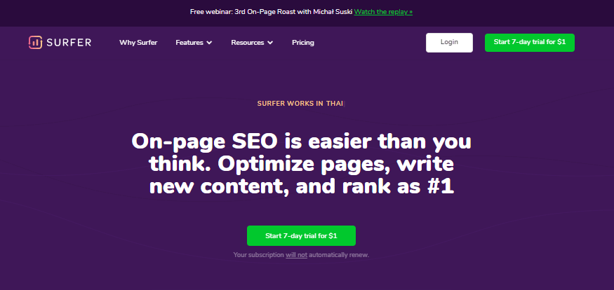 Surfer SEO home page
