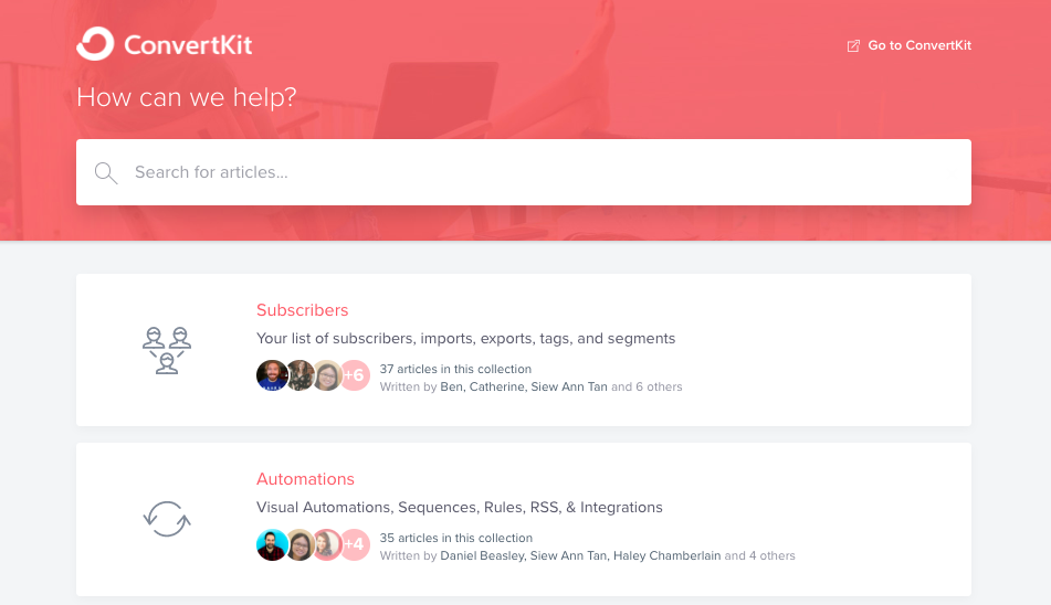 ConvertKit customer support page