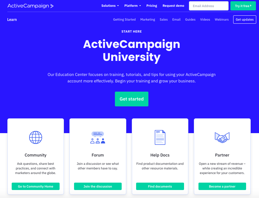 ActiveCampaign University resources page