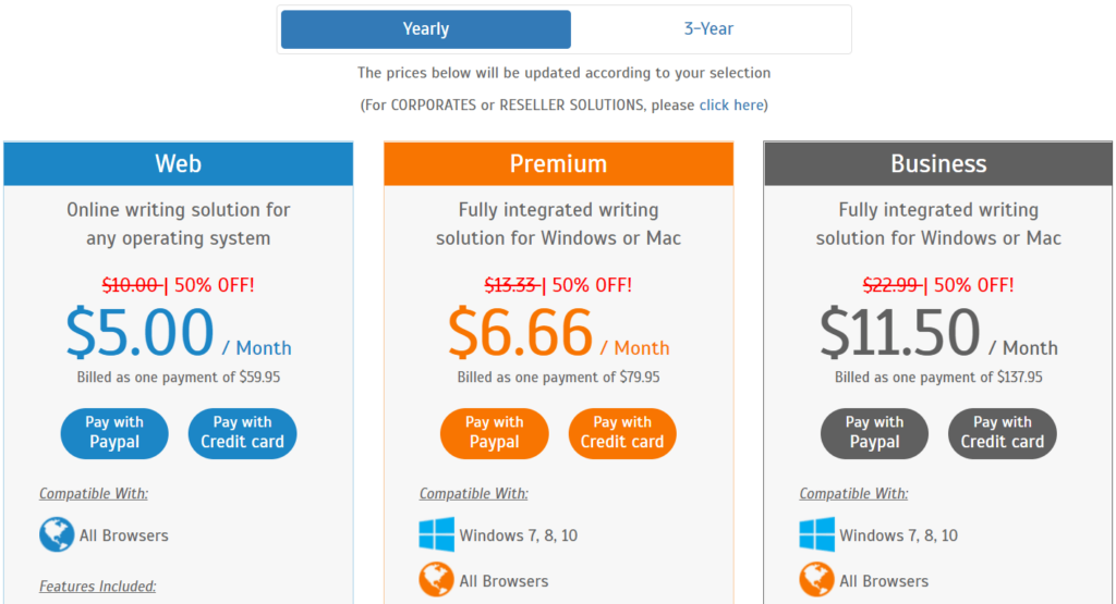 image of WhiteSmoke's pricing plans