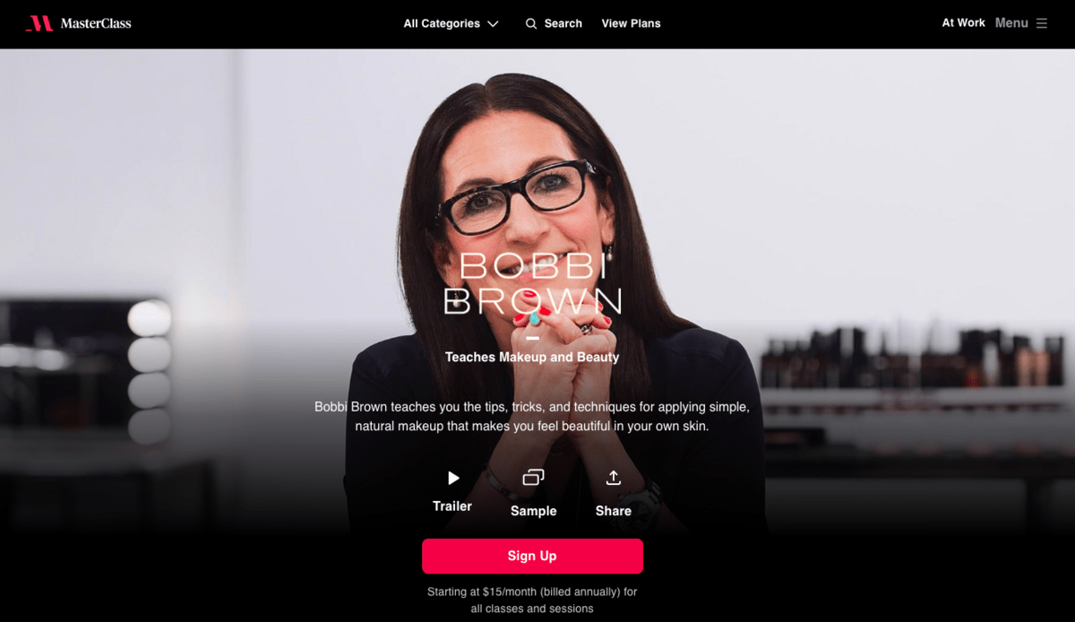 Bobbi Brown MasterClass signup page