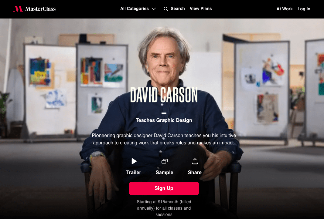 David Carson MasterClass course page