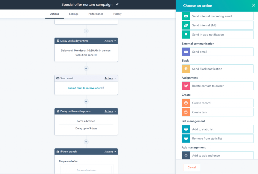 HubSpot marketing automation workflow builder