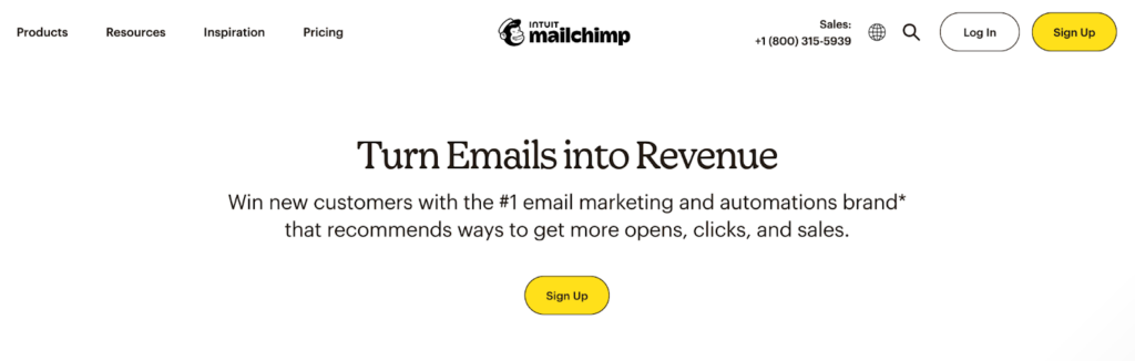 Mailchimp homepage