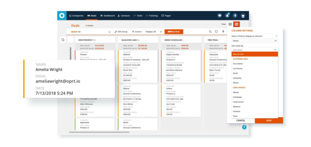 Ontraport CRM Card View