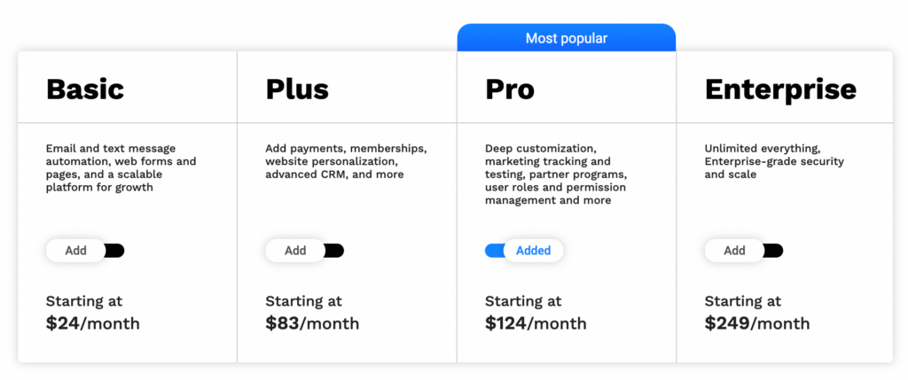 Ontraport pricing page