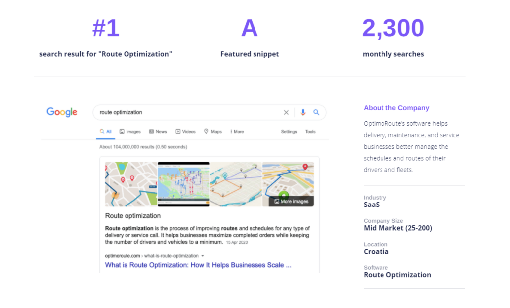 google serps result for route optimization