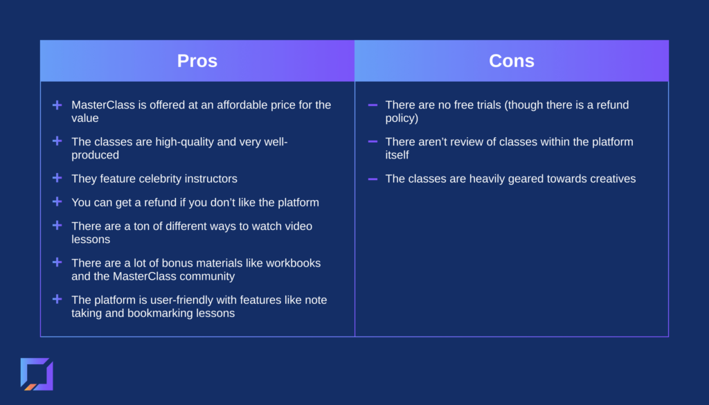 masterclass review pros vs. cons