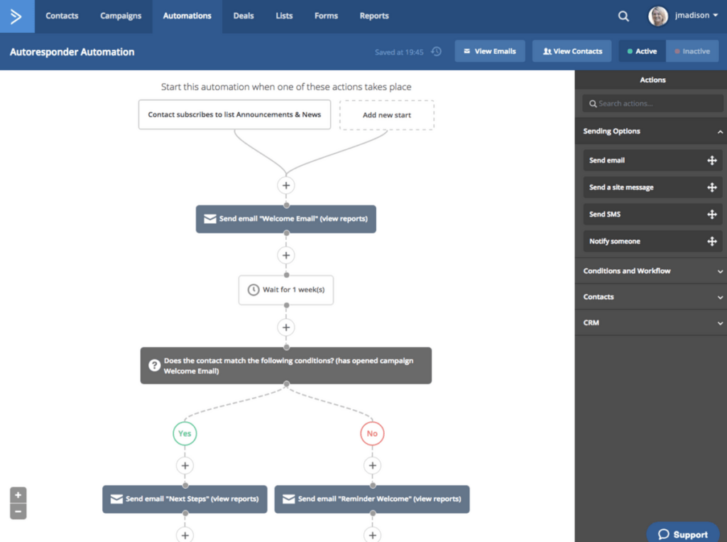 ActiveCampaign automation builder dashboard