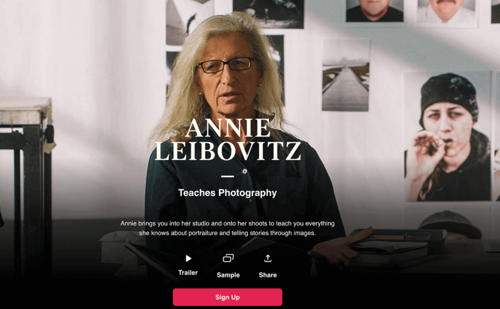 Annie Leibovitz sitting in chair for Masterclass